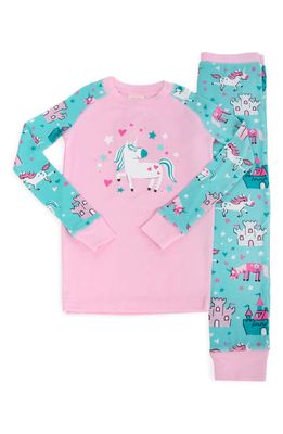 Munki Munki Kids' Unicorn Fitted Two-Piece Pajamas in Aqua