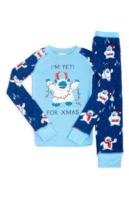 Munki Munki Kids' Yeti for Christmas Fitted Two-Piece Pajamas in Blue
