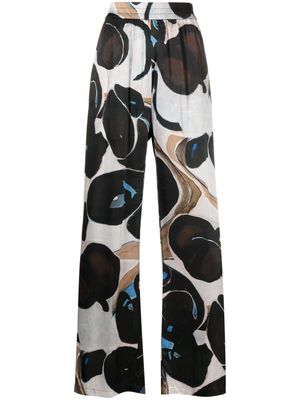 MUNTHE Active abstract-print wide-leg trousers - Black