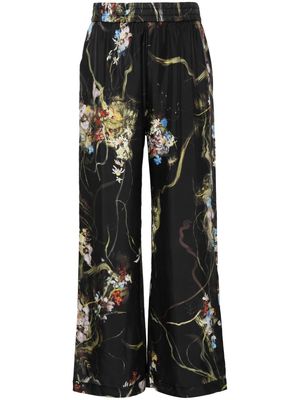 MUNTHE floral-print silk trousers - Black