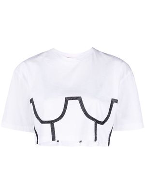 Murmur trompe l'oeil corset cropped T-shirt - White