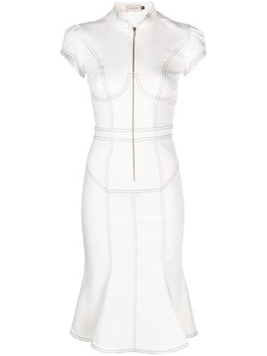 Murmur Underline contrast-stitching denim dress - White