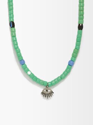 Musa By Bobbie - Diamond & Evil Eye-charm Beaded Necklace - Womens - Green