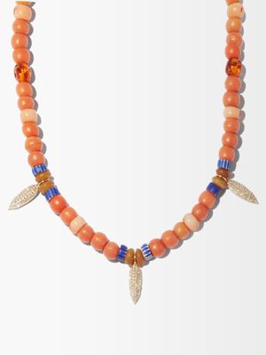 Musa By Bobbie - Diamond, Coral & 14kt Gold Beaded Necklace - Womens - Amber