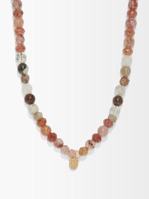 Musa By Bobbie - Diamond, Quartz & 14kt Gold Bead Necklace - Womens - Pink