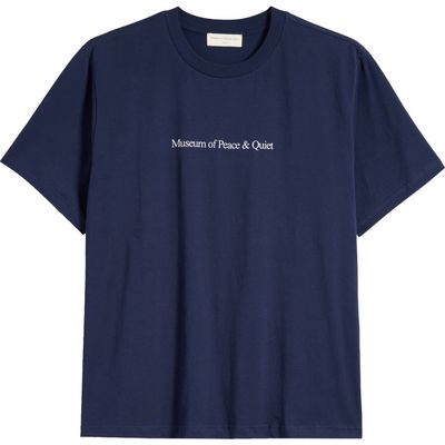 Museum of Peace & Quiet Embroidered Logo T-Shirt in Navy 