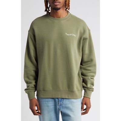 Museum of Peace & Quiet Wordmark Fleece Crewneck Sweatshirt in Olive 