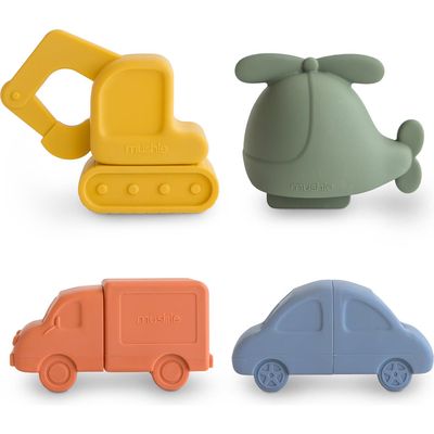 Mushie Set of 4 Vehicles Bath Playset in Yellow Multi 