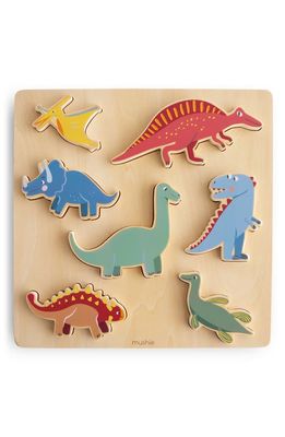 Mushie Wood Dinosaur Puzzle in Blue Multi 