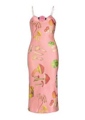 Mushroom-Printed Silk Slipdress