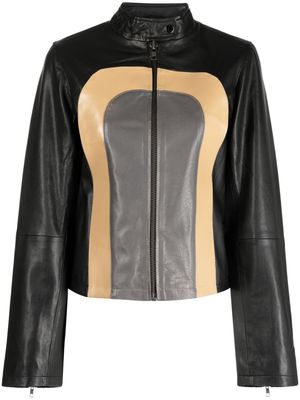 Musier colour-block panel leather jacket - Black