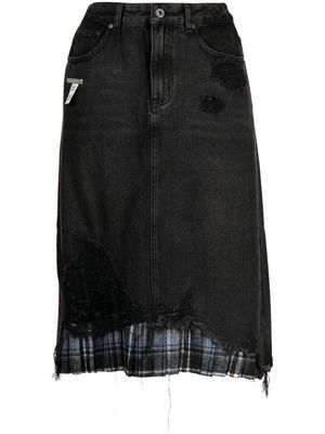 Musium Div. checked-panel denim skirt - Black