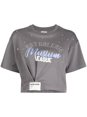 Musium Div. gathered-detail crystal-embellished T-shirt - Grey