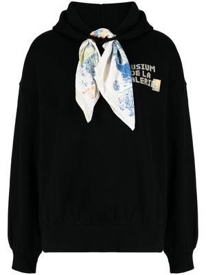Musium Div. graphic-print scarf-detail hoodie - Black
