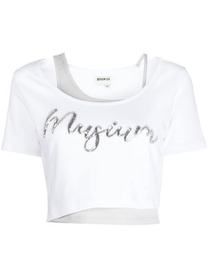 Musium Div. sequin-embellished layered cotton T-shirt - White