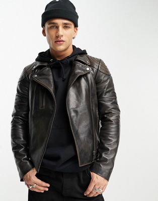 Muubaa leather distressed finish biker jacket in black