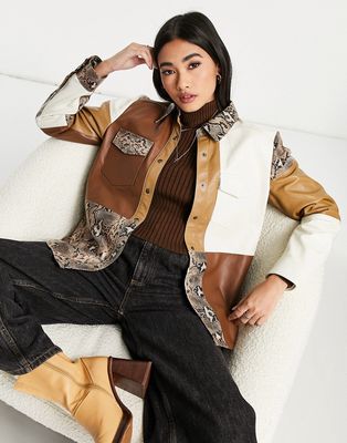 Muubaa patchwork leather overshirt jacket in multi