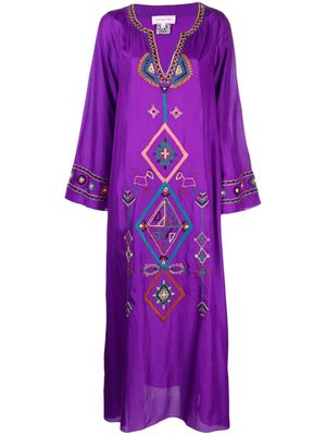 MUZUNGU SISTERS embroidered split-neck silk dress - Purple