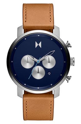 MVMT Chronograph Leather Strap Watch, 45mm in Blue 