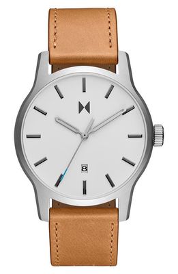 MVMT Classic II Leather Strap Watch, 44mm in White/Tan 