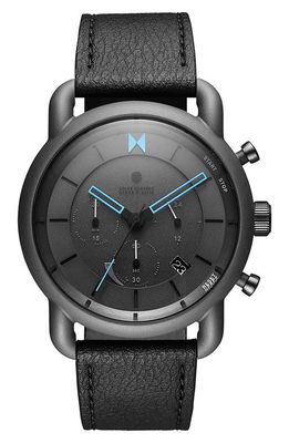 MVMT WATCHES Blacktop II Solar Chronograph Faux Leather Strap Watch