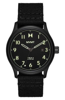 MVMT WATCHES Field II Nylon Strap Watch, 41mm in Black 