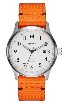 MVMT WATCHES Field II Nylon Strap Watch, 42.5mm in Orange/white 