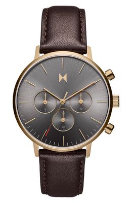 MVMT WATCHES Legacy Traveler Chronograph Leather Strap Watch
