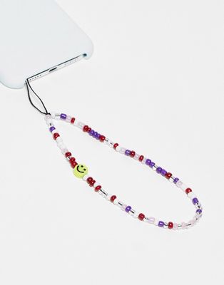 My Accessories beaded smile face phone charm in purple