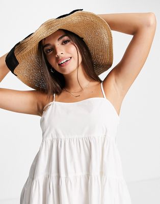 My Accessories London adjustable large weave floppy hat in natural-Neutral