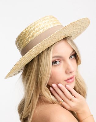 My Accessories London adjustable straw boater hat in natural-Neutral