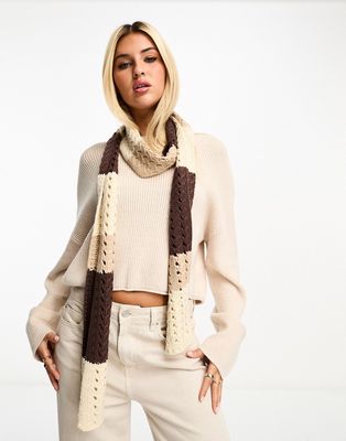 My Accessories London crochet skinny scarf in brown and beige