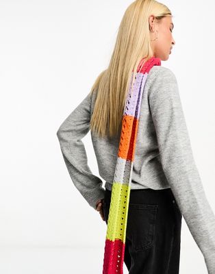 My Accessories London crochet skinny scarf in multicolor