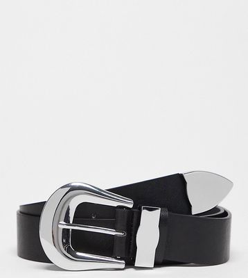 My Accessories London Curve Exclusive minimal western waist and hip jeans belt in black