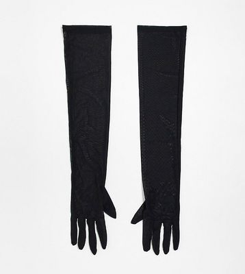 My Accessories London Curve mesh elbow length gloves in black