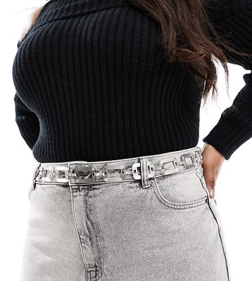 My Accessories London Curve square link belt in silver