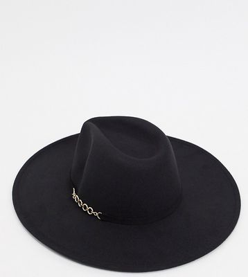 My Accessories London Exclusive adjustable oversized fedora hat with chain detail in black