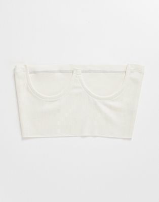My Accessories London Exclusive cupped waist corset belt in cream-White