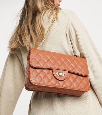 My Accessories London Exclusive quilted chain cross body bag in tan-Brown