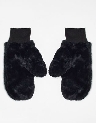 My Accessories London faux fur mittens in black