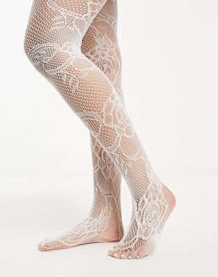 My Accessories London floral lace tights in white