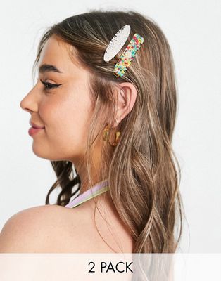 My Accessories London hair clip 2 pack with trapped beads and flowers-Multi