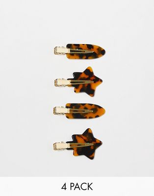 My Accessories London hair clip 4 pack in tortoiseshell-Brown