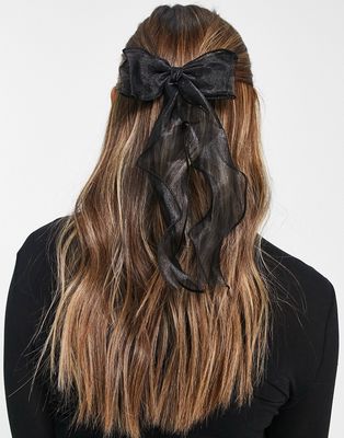 My Accessories London long bow hair clip in sheer black mesh