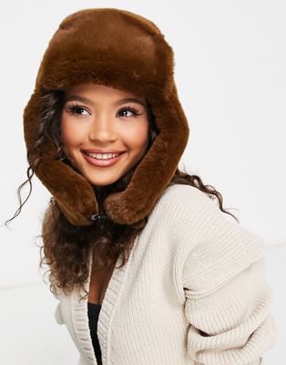 My Accessories London oversized trapper hat in teddy brown