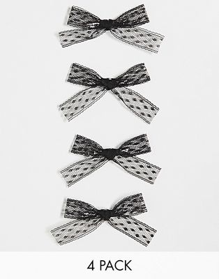 My Accessories London pack of 4 lace bows in black