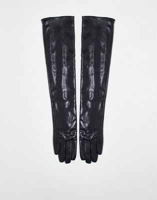 My Accessories London PU long gloves in black