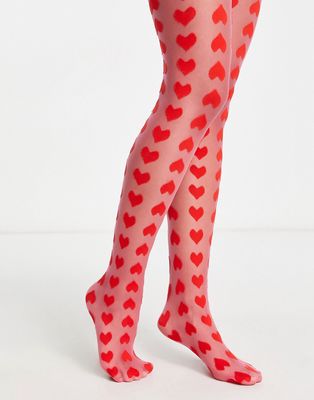 My Accessories London sheer tights in pink with heart print