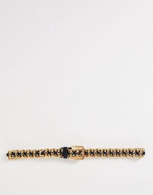 My Accessories London slinky belt in gold chain and woven PU