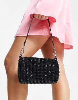 My Accessories London square shoulder bag in black with crystal embellishment